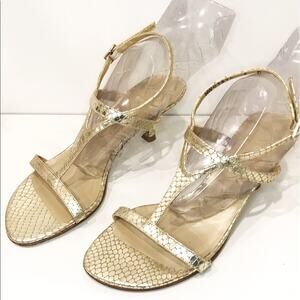 Stuart Weitzman 6 Midtanga Bali Snake Kitten Heel Sandal Champagne Gold Metallic